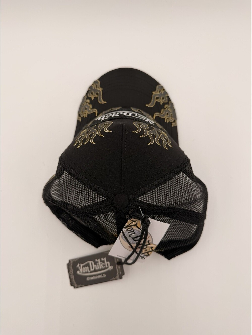 Von Dutch Black/Gold Flame Trucker Hat Mesh Back Adjustable One Size - Picture 8 of 8
